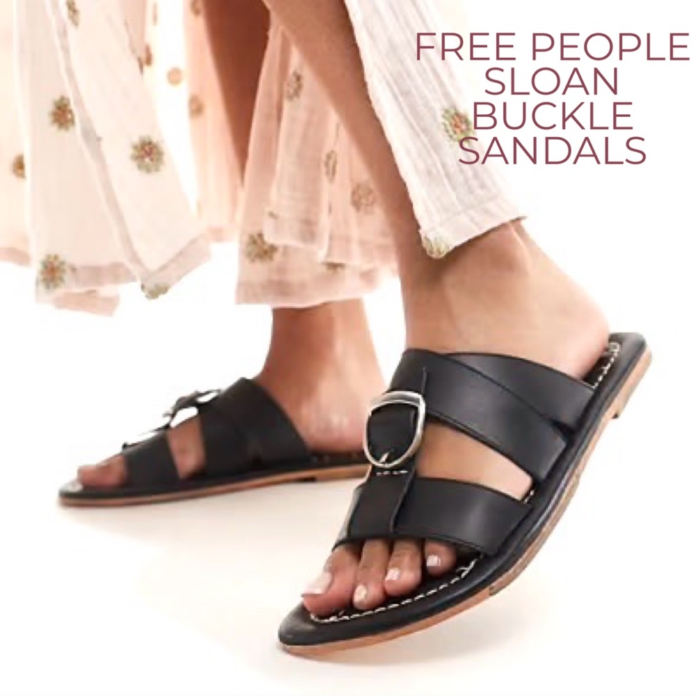 🌻🆕FREE PEOPLE SLOAN BUCKLE SANDALS-BLACK-SIZE 7.5 & 9 - Picture 4 of 16